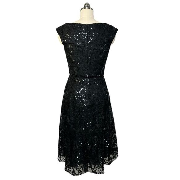 Mac Duggal 68012 Black Sequin Cap Sleeve Midi Cocktail Dress | Size 6 - Picture 10 of 13